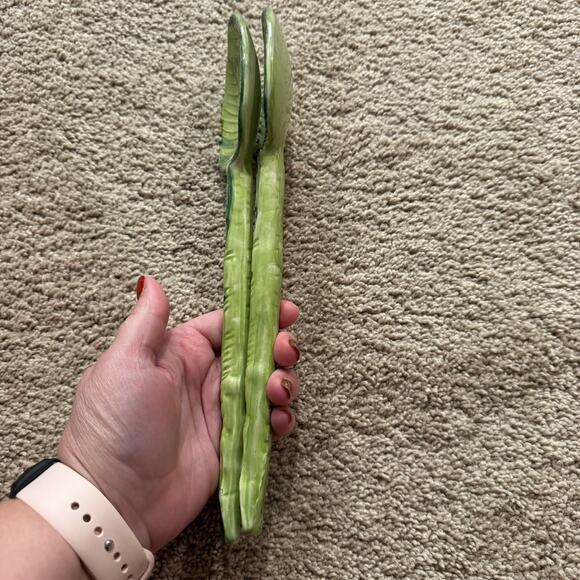 SET of 2 Vintage Pizzato Glazed Ceramic Green Serving Spoons Handmade in Italy - Picture 3 of 9